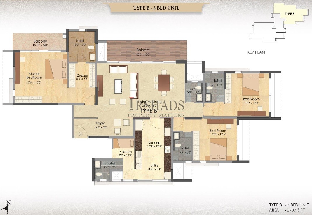 Prestige Deja Vu - Type B - 3 Bedroom - Floor Plan
