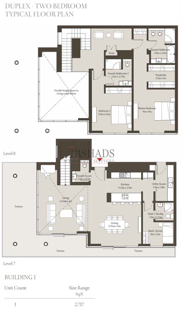Sobha Hartland - Apartments - 2 Bedroom Duplex Unit - Floor Plan - 2717 sq. ft.