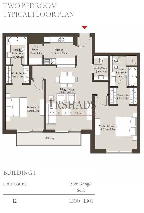 Sobha Hartland - Apartments - 2 Bedroom Unit - Floor Plan - 1300 sq. ft.