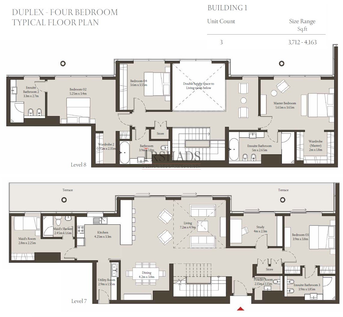 Sobha Hartland - Apartments - 4 Bedroom Duplex Unit - Floor Plan - 3712 sq. ft.