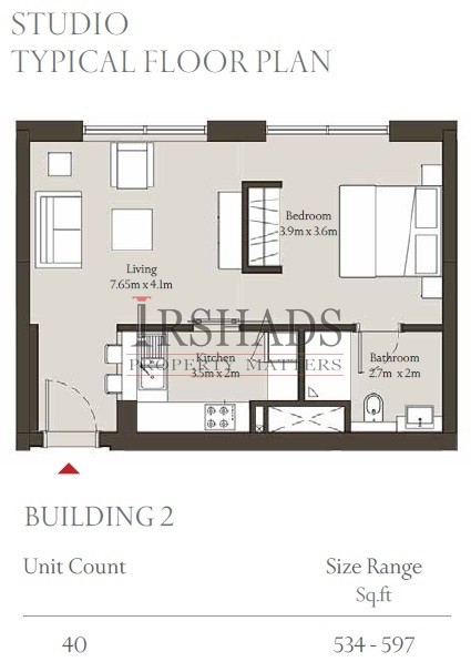 Sobha Hartland - Apartments - Studio Apartments - Floor Plan - 597 sq. ft.